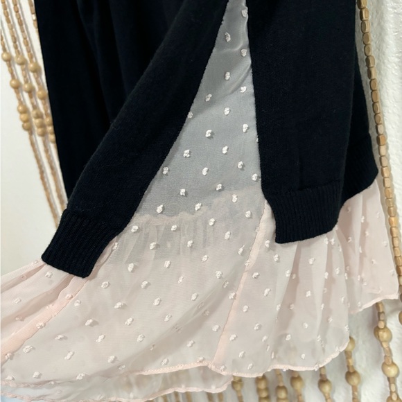 Logo Black Cashmere Blend Pink Swiss Dot Coquette Feminine Long Sleeve Sweater - Picture 3 of 5